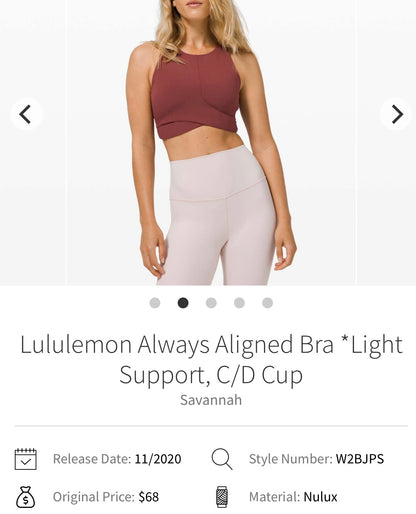 Lululemon Always Aligned Bra